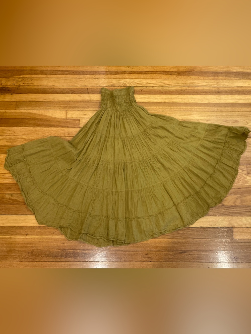 Cotton Flower | NWOT 100% Cotton Mustard Flutter Tiered Maxi Skirt - Picture 5 of 6